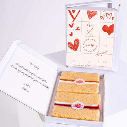 Cake gift box with Love, Chloe message & hearts.