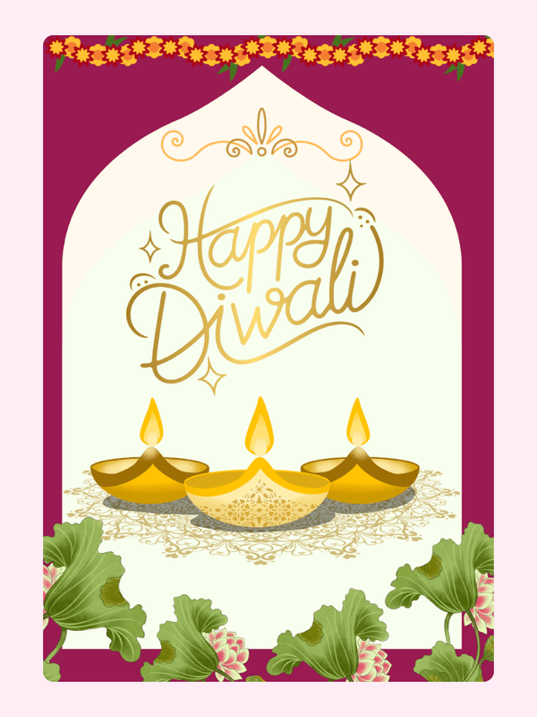 Happy Diwali Three Candles Cake Card