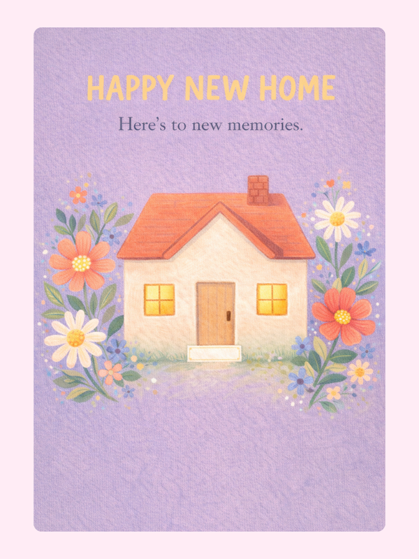 Happy New Home Floral Cottage Cake Card letterbox cake card with freshly baked cake slices