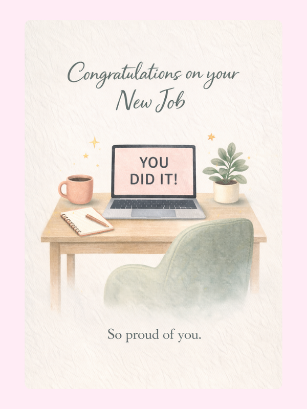 Congratulations On Your New Job Cake Card letterbox cake card with freshly baked cake slices