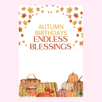 Autumn blessings birthday design.
