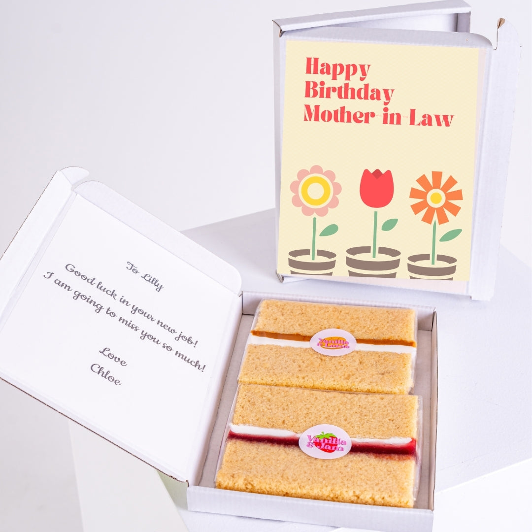 Letterbox birthday gift for mother-in-law with cake slices