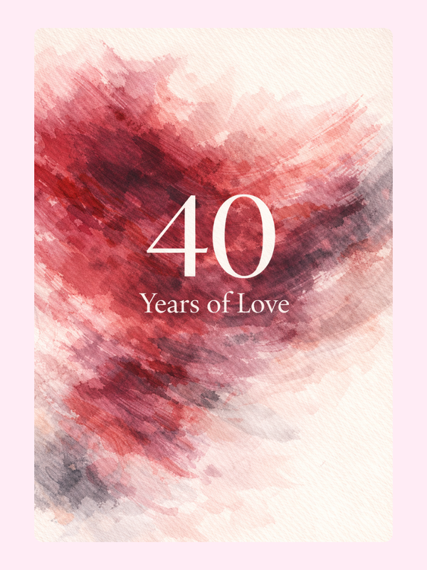 40 Years Of Love Ruby Anniversary Cake Card letterbox cake card with freshly baked cake slices