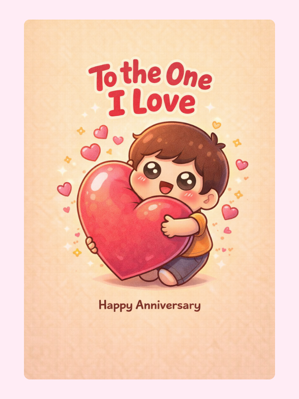 Hugging Heart To The One I Love Anniversary Cake Card letterbox cake card with freshly baked cake slices