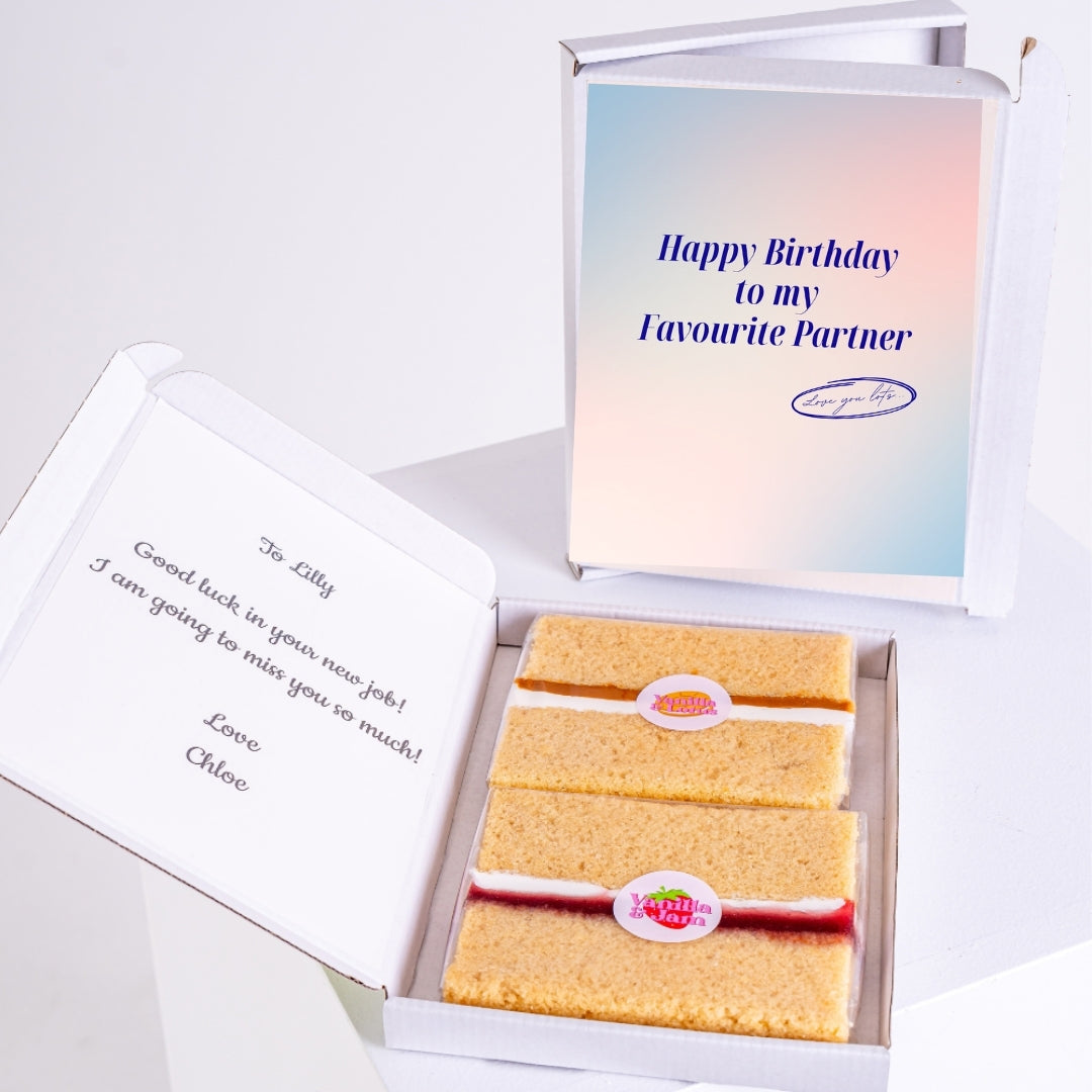 Letterbox cake gift for partner with sweet birthday design