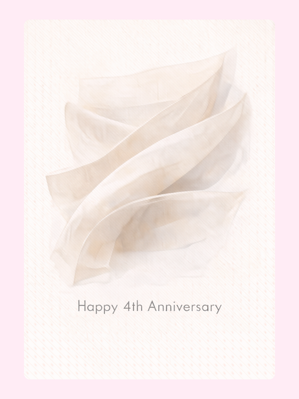 Linen Ribbon 4th Anniversary Cake Card