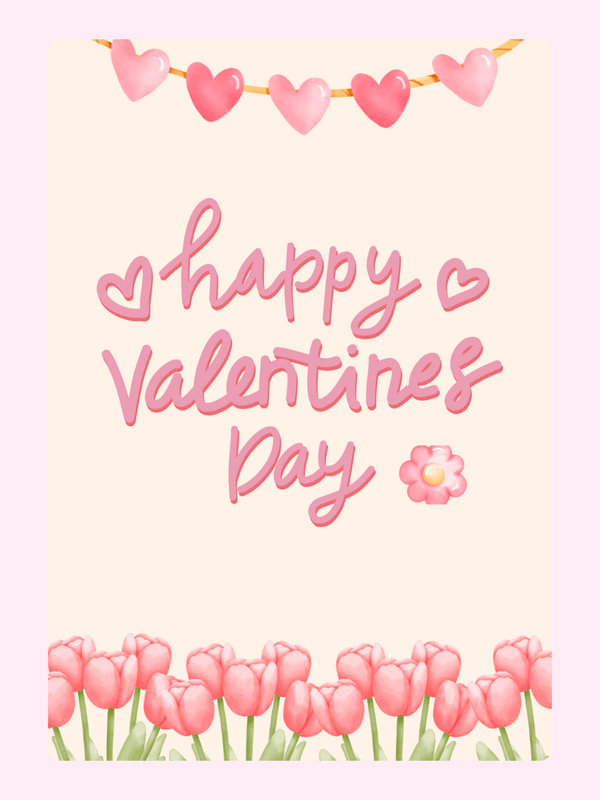Happy Valentine's Day card with hearts and flowers