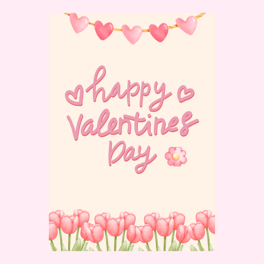 Happy Valentine's Day card with hearts and flowers