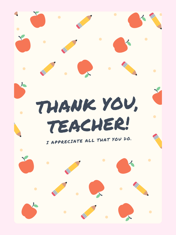 Thank You Teacher card with apples and pencils, image 7