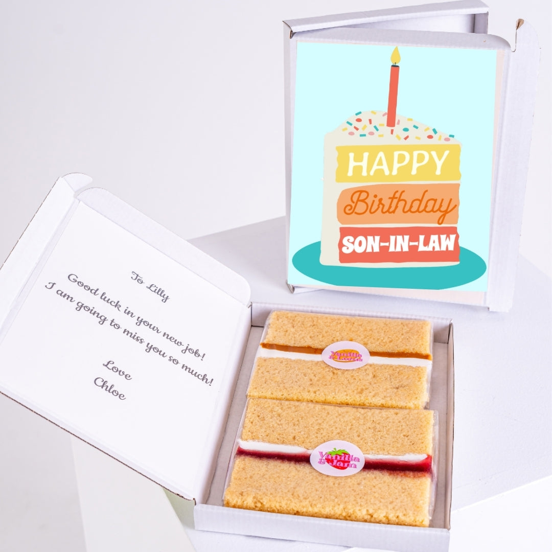 Letterbox cake gift with birthday surprise for son-in-law