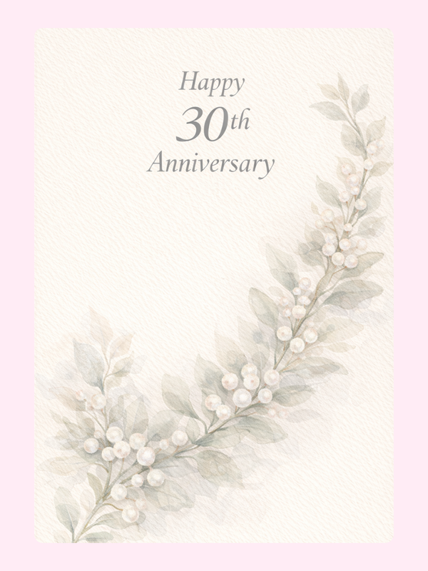 Pearl Sprig 30th Anniversary Cake Card letterbox cake card with freshly baked cake slices
