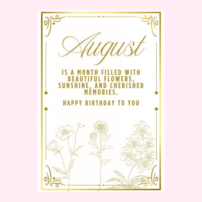White and gold August birthday design
