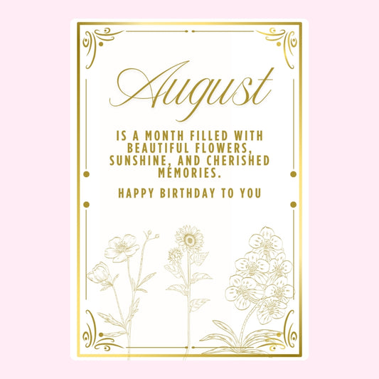 White and gold August birthday design