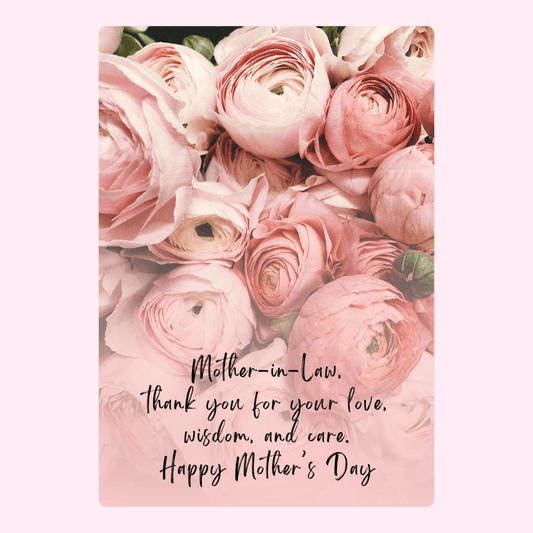 Mother's Day card for Mother-in-Law, featuring pink roses.
