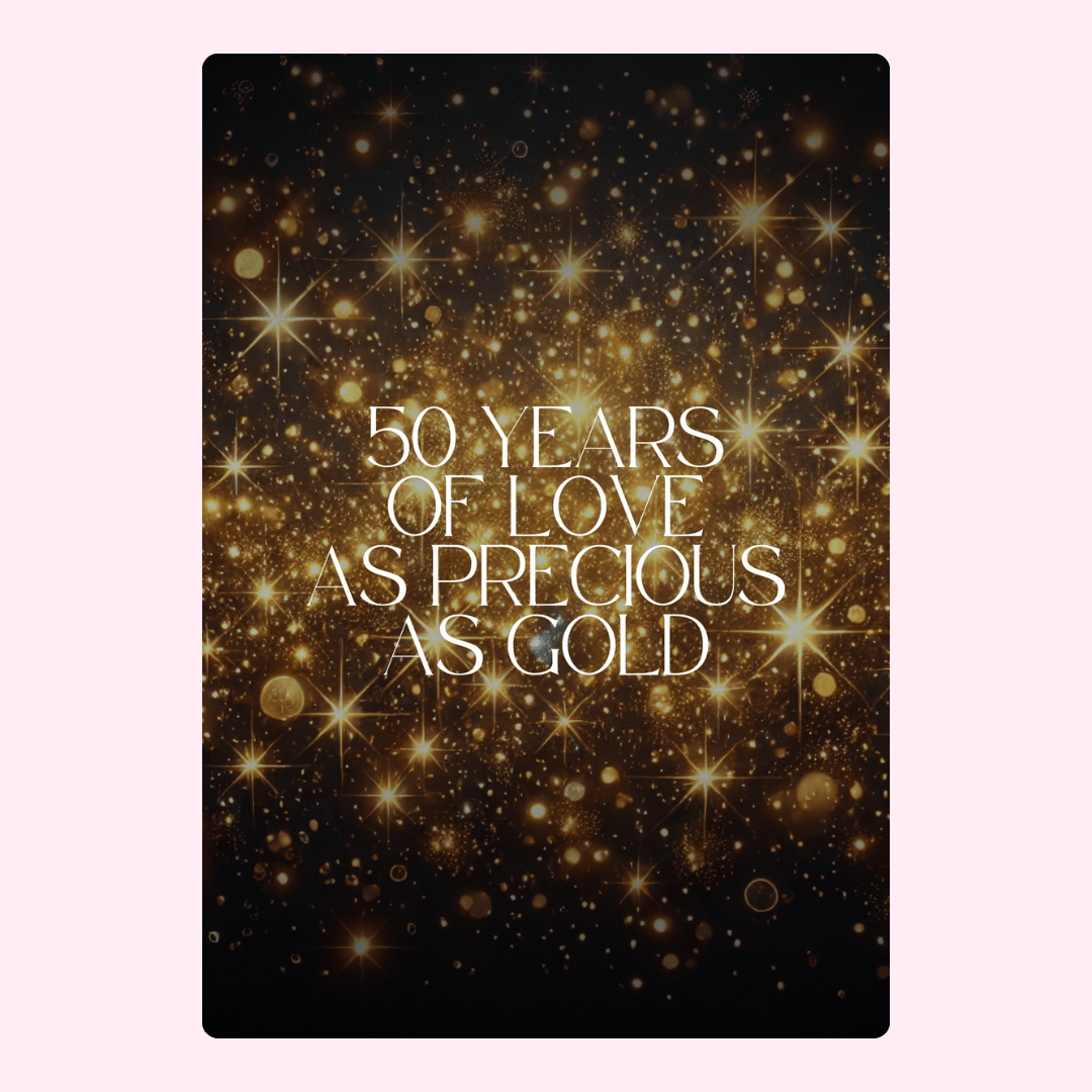 50th Anniversary card with gold sparkles