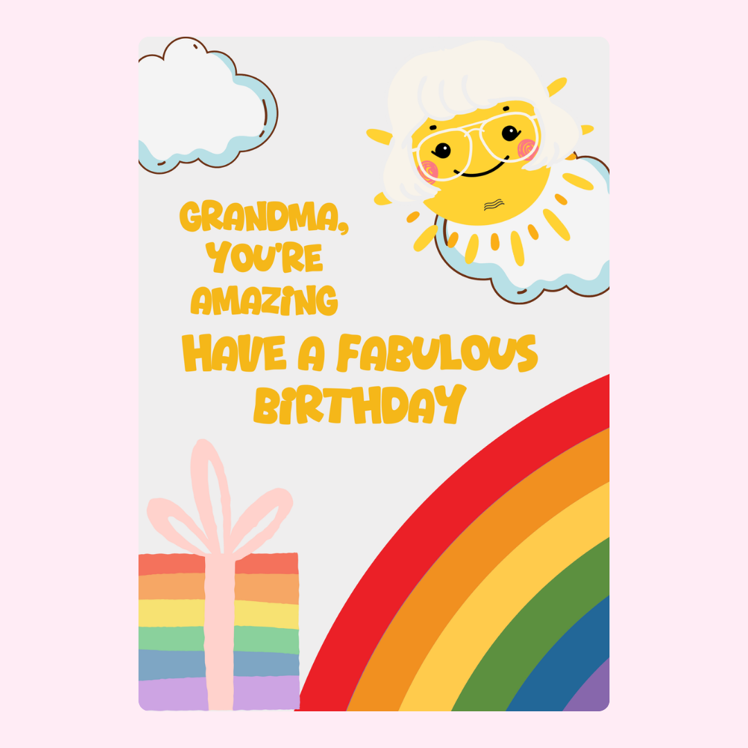 Birthday card for Grandma with rainbow and sheep