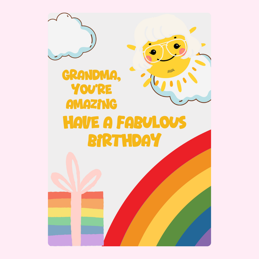 Birthday card for Grandma with rainbow and sheep