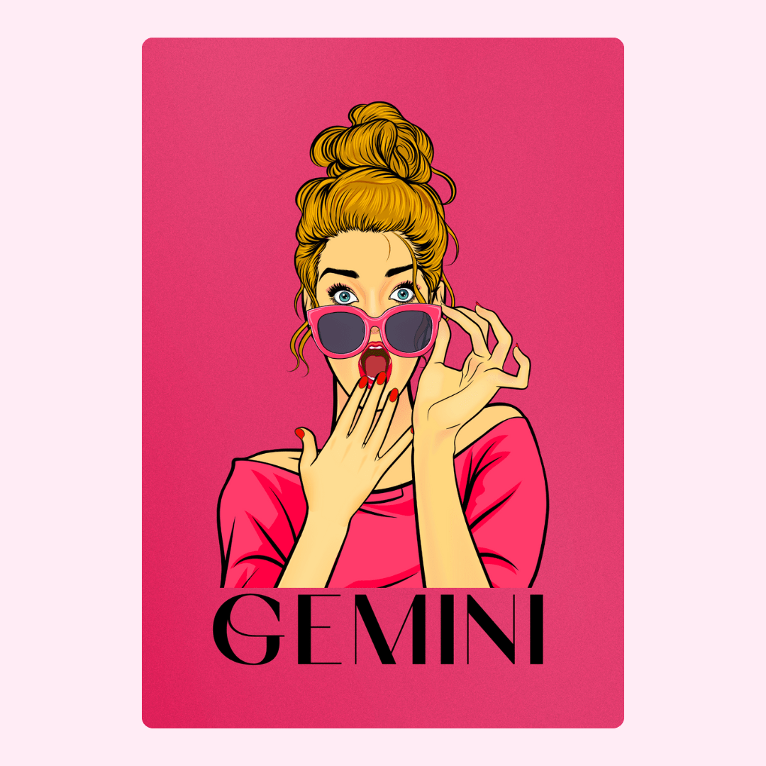 Gemini zodiac art with woman in sunglasses