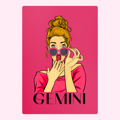 Gemini zodiac art with woman in sunglasses