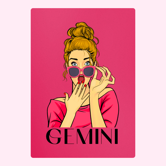 Gemini zodiac art with woman in sunglasses