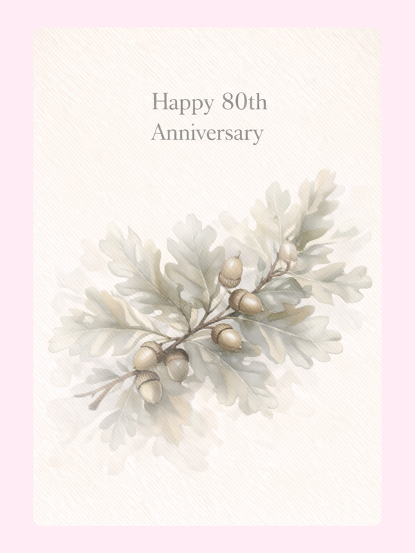Oak And Acorn 80th Anniversary Cake Card letterbox cake card with freshly baked cake slices