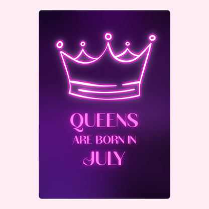 Neon pink crown with July birthday message