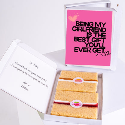 Mum and Dad letterbox gift with message and slices.