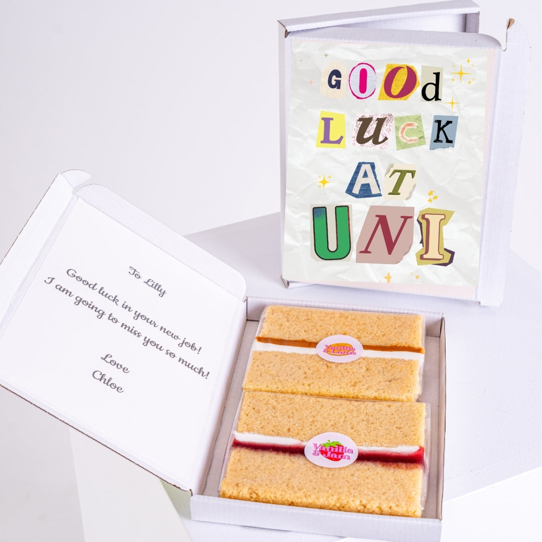 Good luck at uni design with colourful letters.