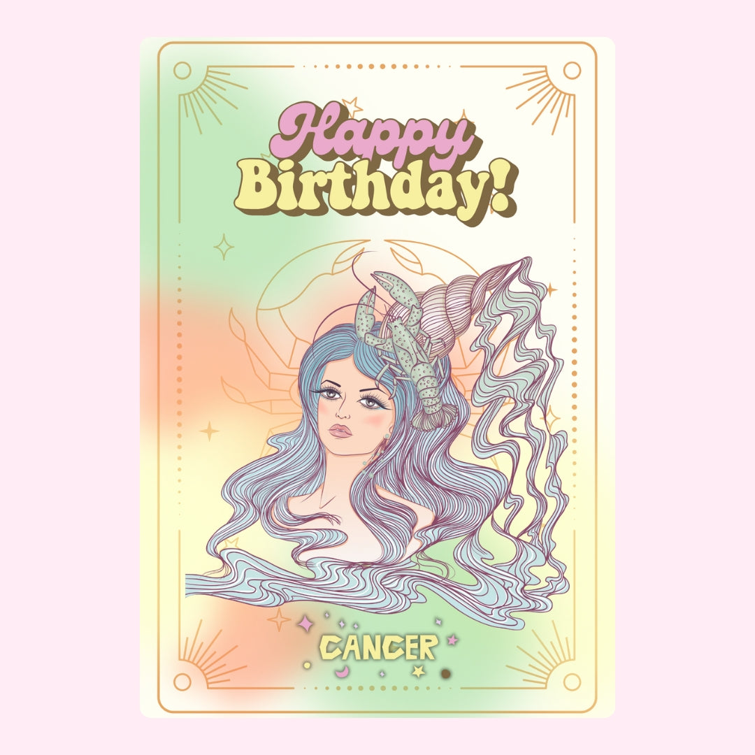 Cancer birthday design with pastel illustration