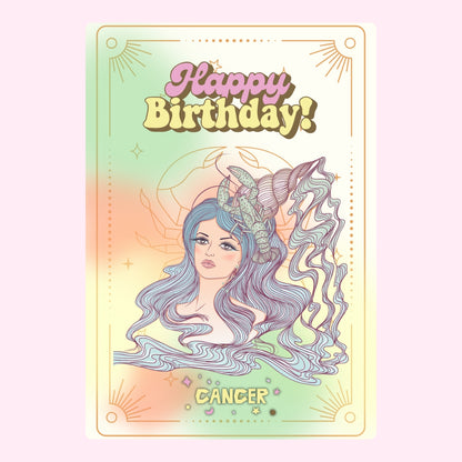 Cancer birthday design with pastel illustration