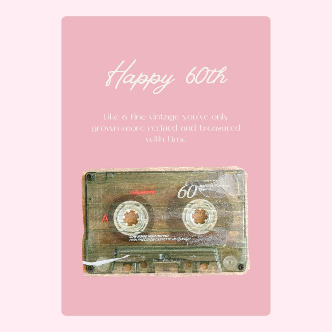 60th birthday card with cassette tape design
