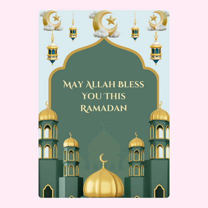 Ramadan greeting card with mosque design.