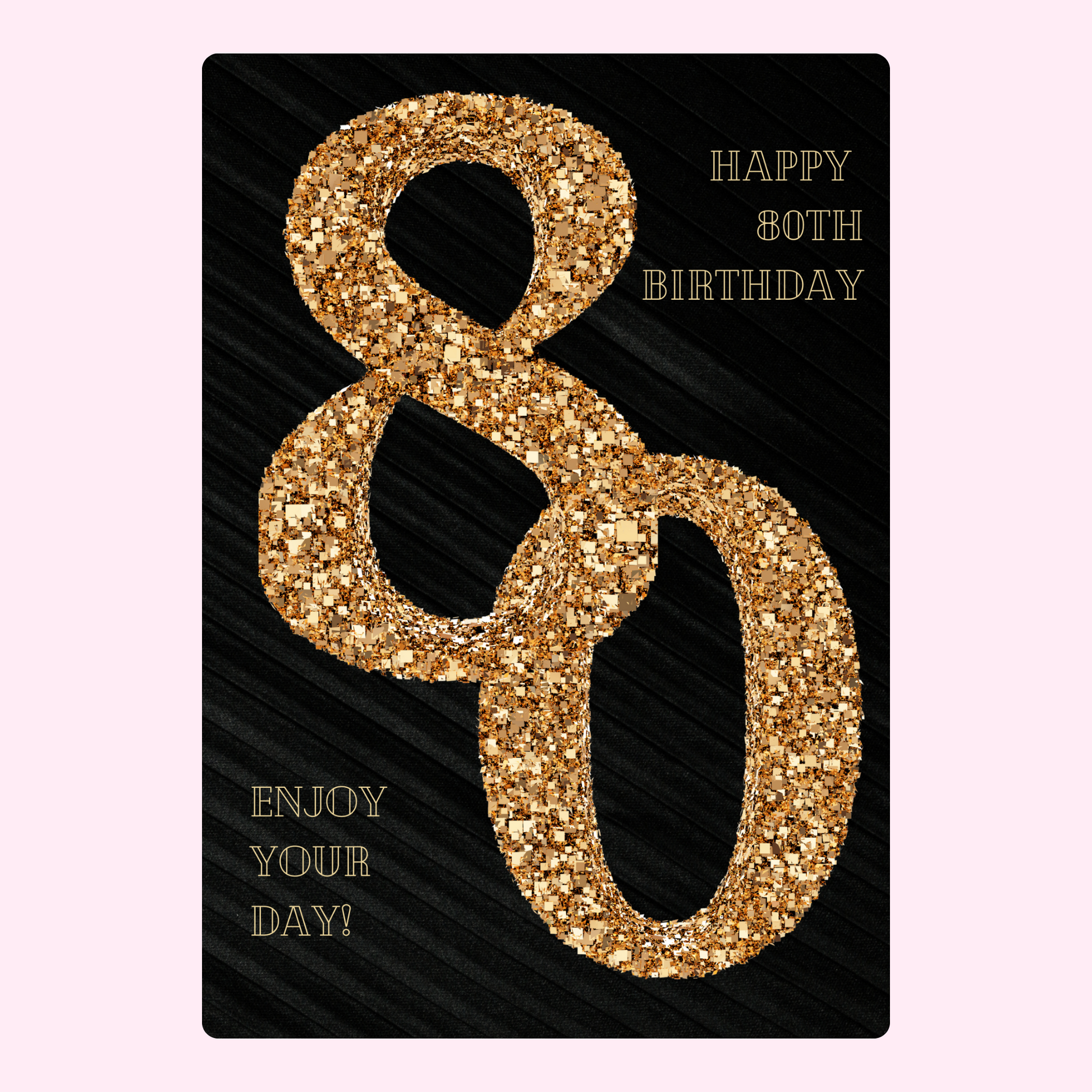 80th birthday cake card with black and gold glitter design for elegant letterbox cake gift UK