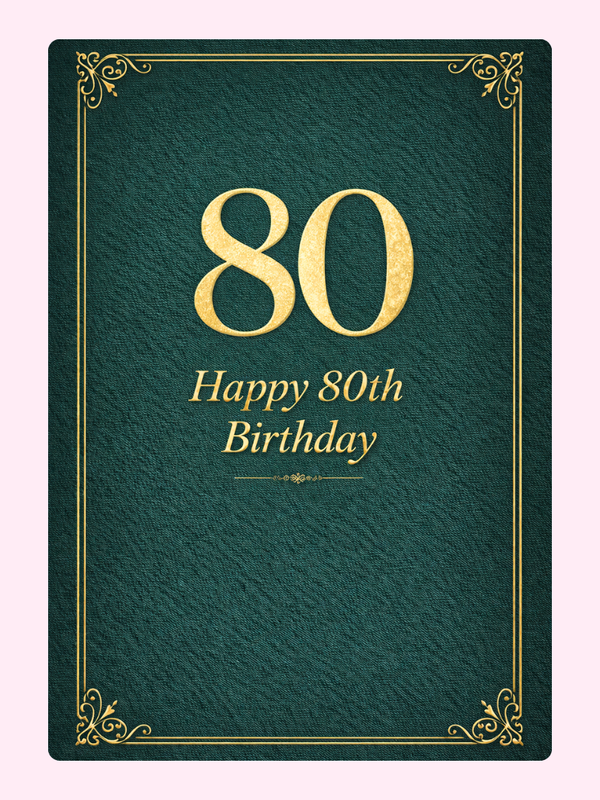 elegant 80th birthday cake card design with gold text on green background