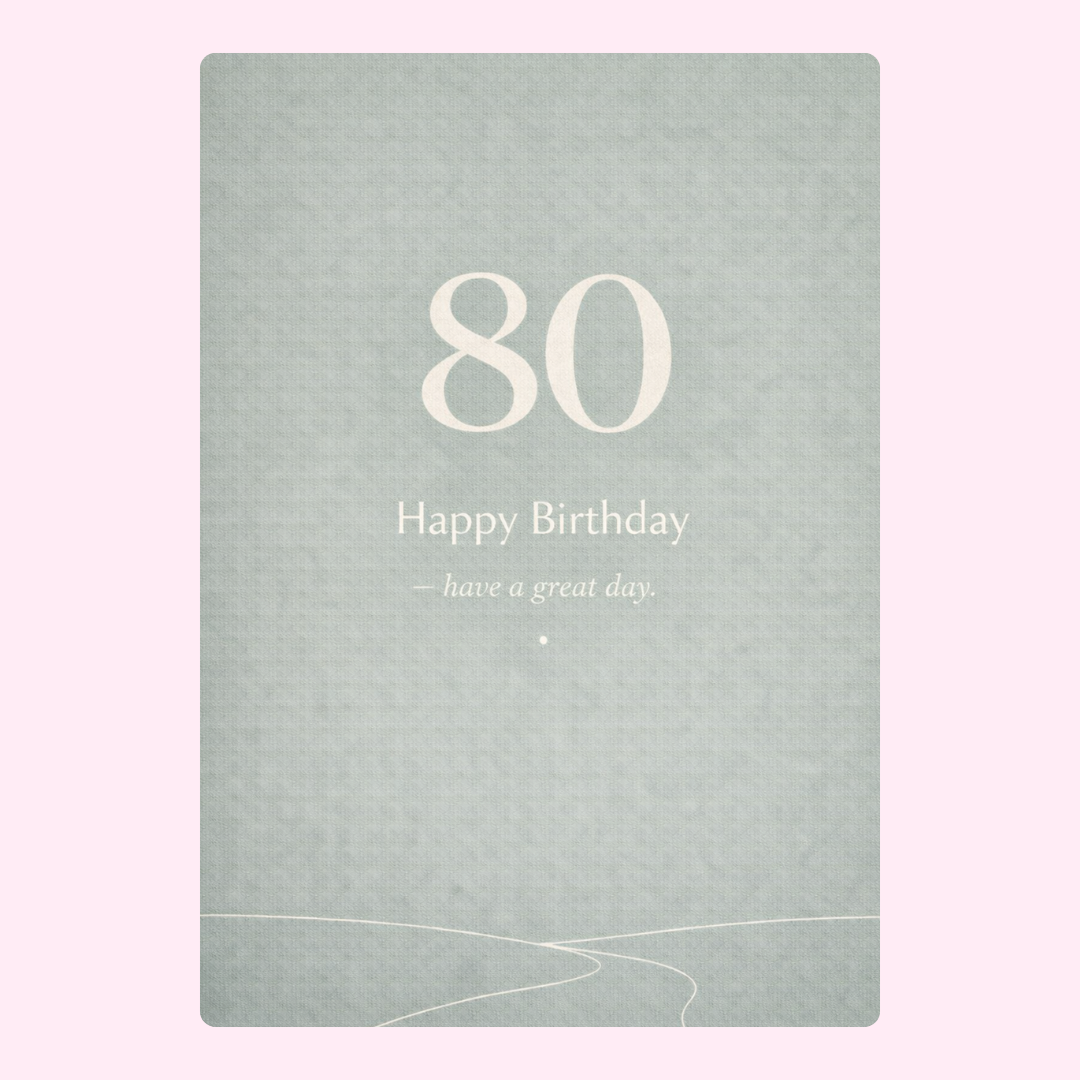 modern 80th birthday cake card design with soft green background