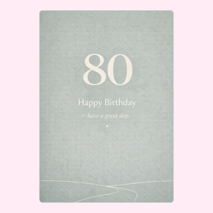 modern 80th birthday cake card design with soft green background