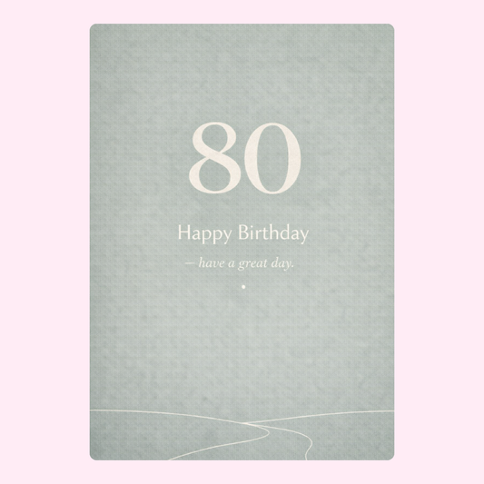 modern 80th birthday cake card design with soft green background