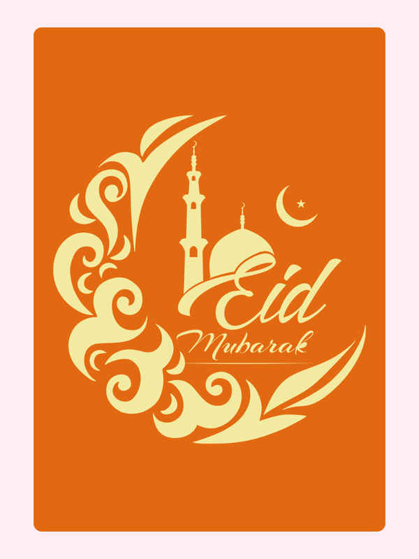 Eid Mubarak Orange Crescent Swirls Cake Card