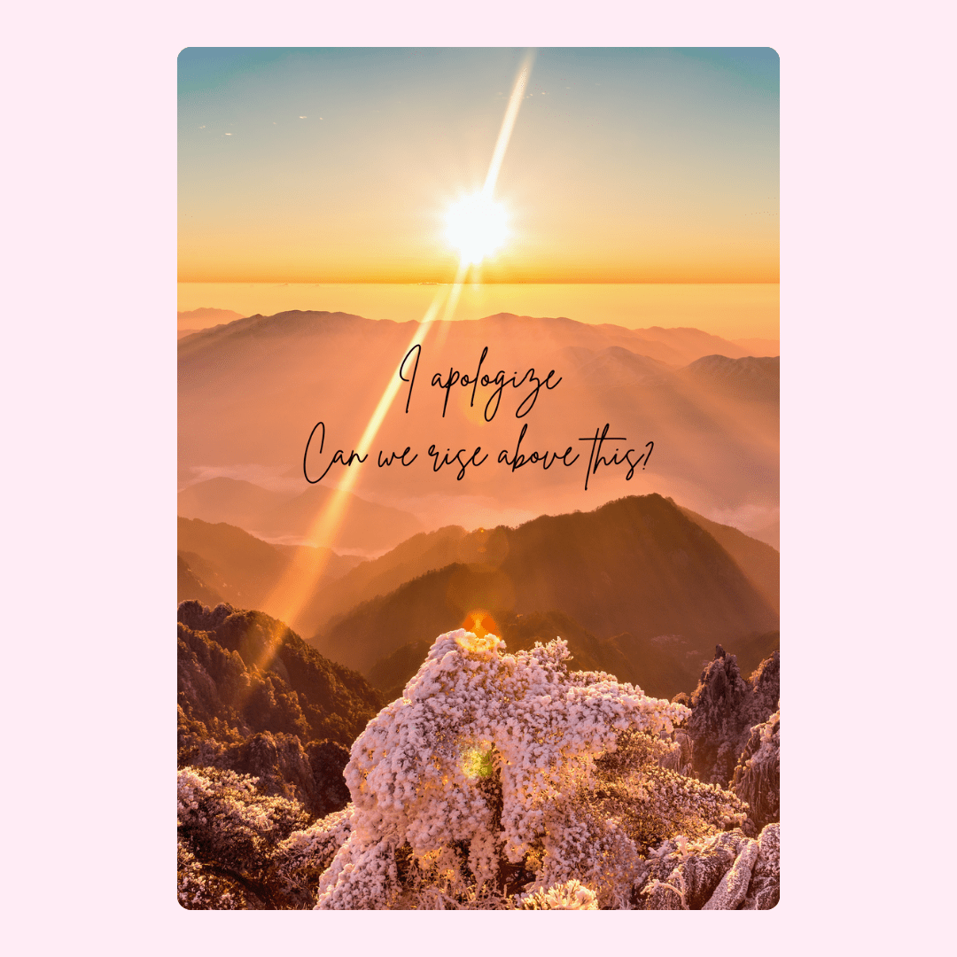 Sunrise over mountains with quote Can we rise above this?