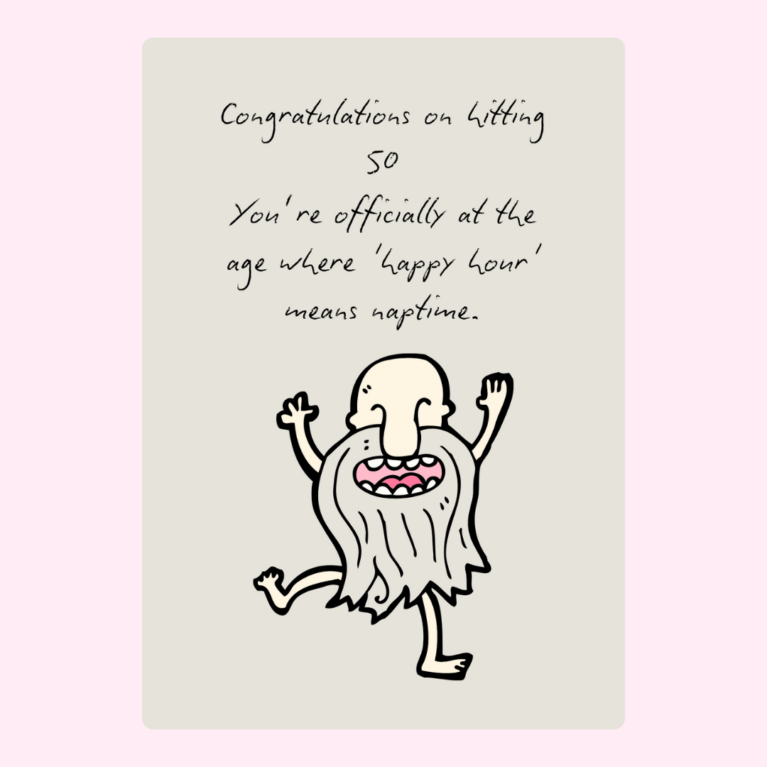 Funny 50th birthday card with old man, naptime joke