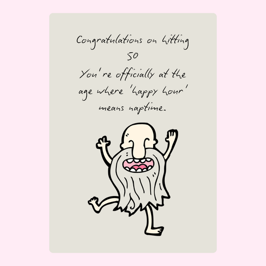Funny 50th birthday card with old man, naptime joke