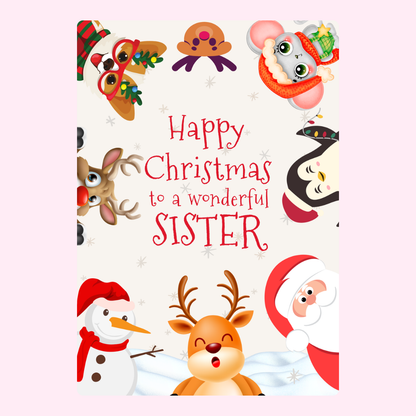 Christmas card for sister with festive characters