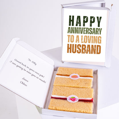 Letterbox anniversary treat for husband with message and GIft.