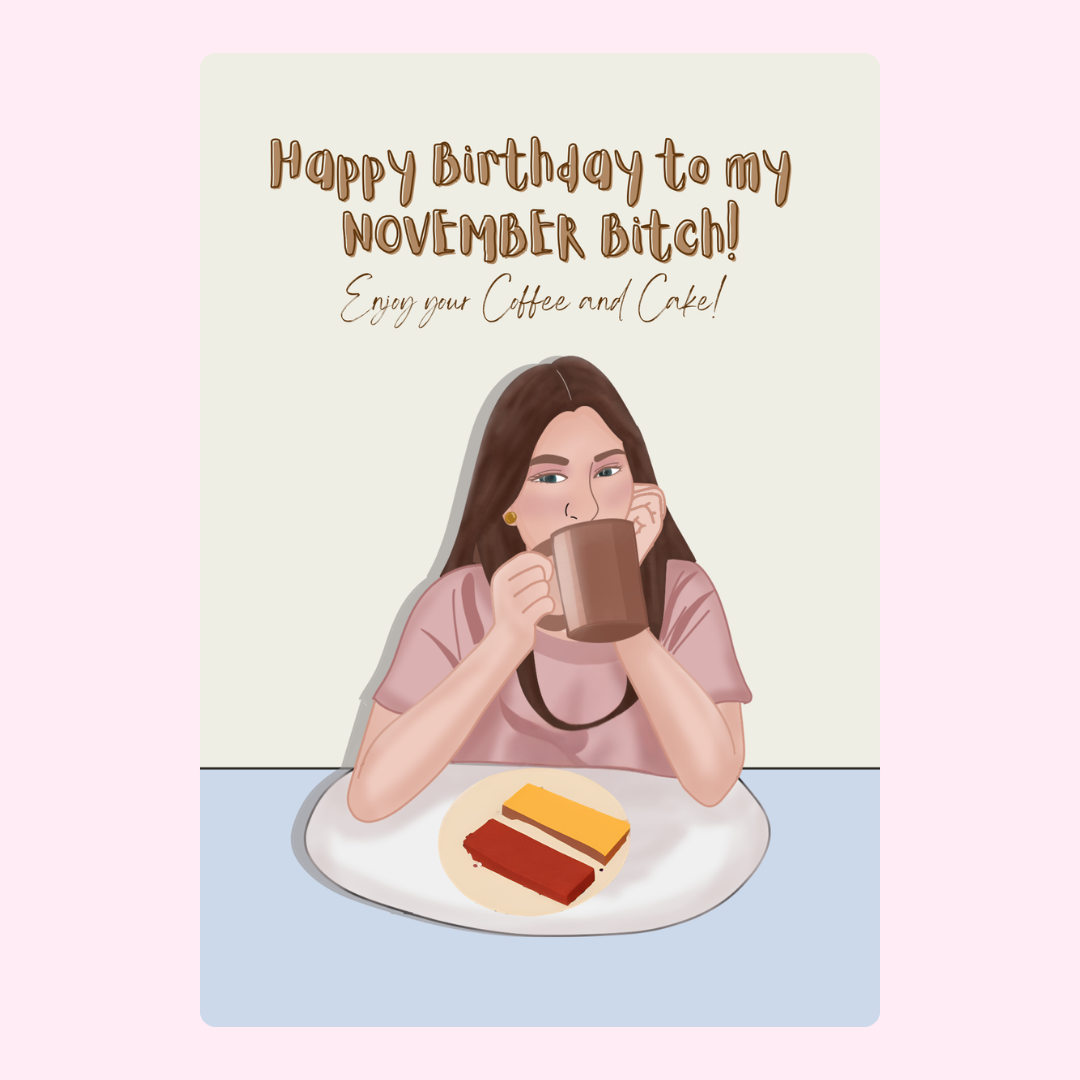 Birthday card for November with coffee & cake