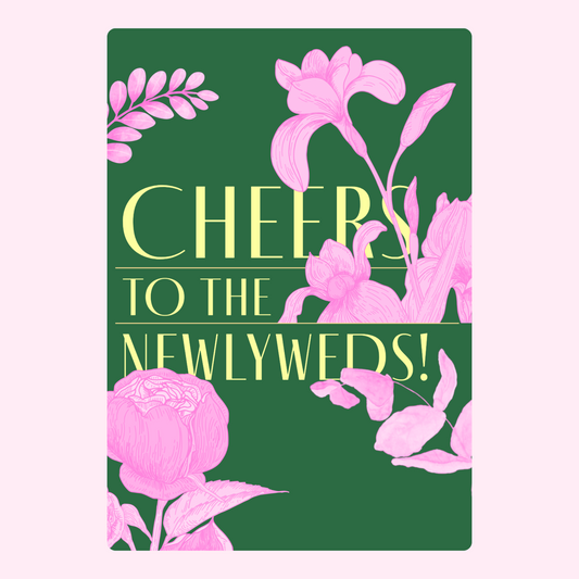 Cheers to the newlyweds! with pink flowers
