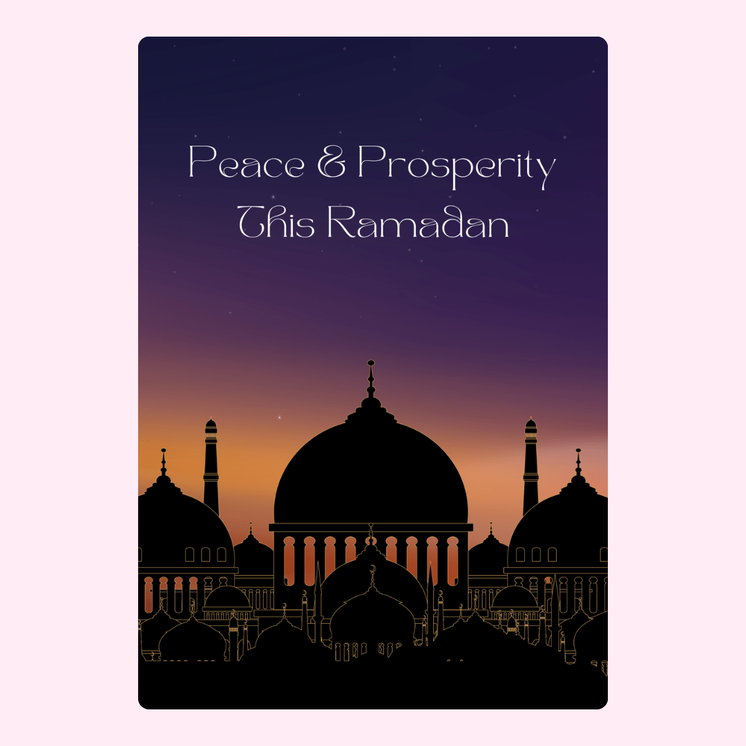 Peace & Prosperity with mosque silhouette.