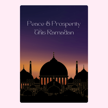 Peace & Prosperity with mosque silhouette.