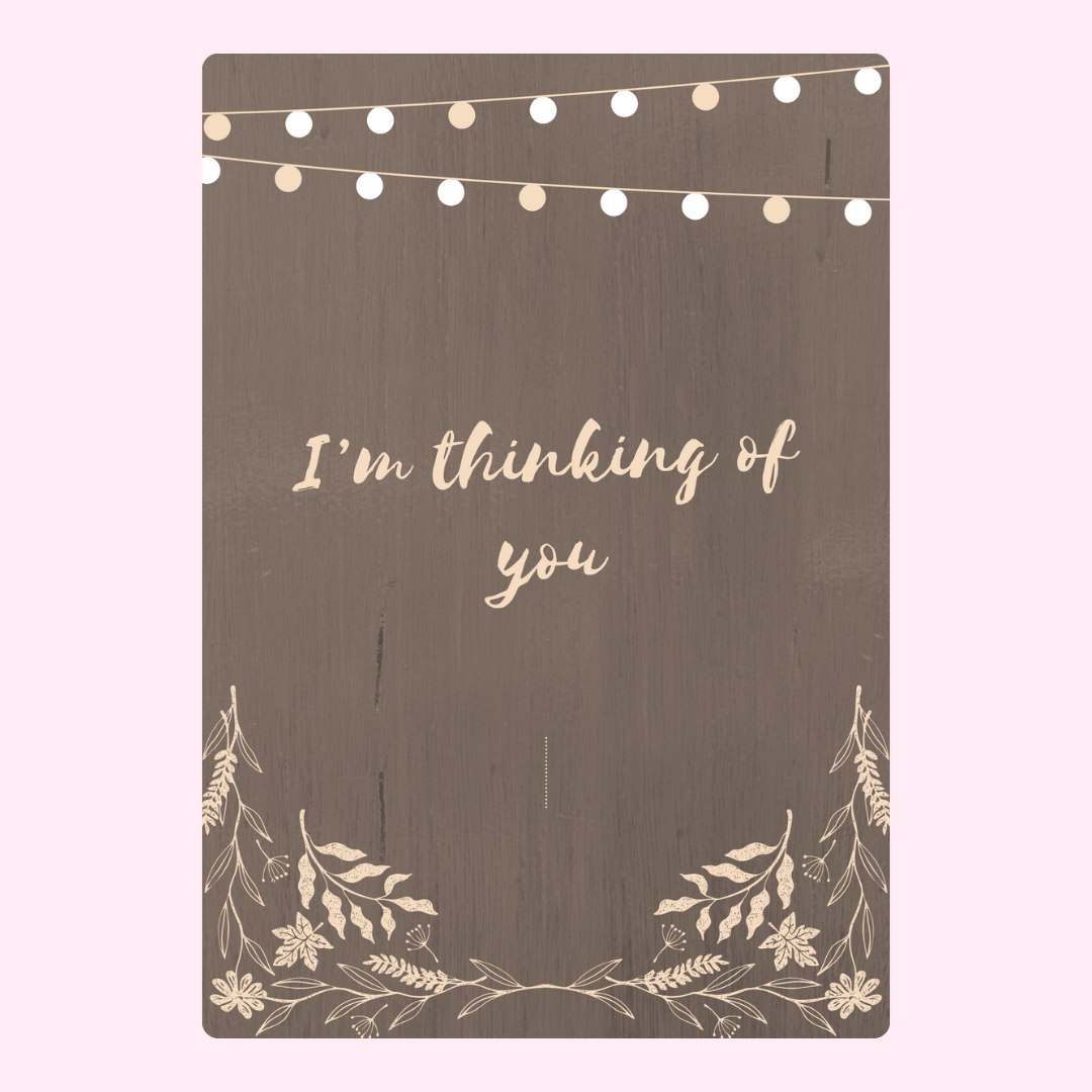 Thinking of you card with string lights and floral accents