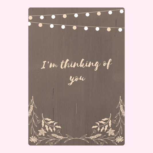 Thinking of you card with string lights and floral accents