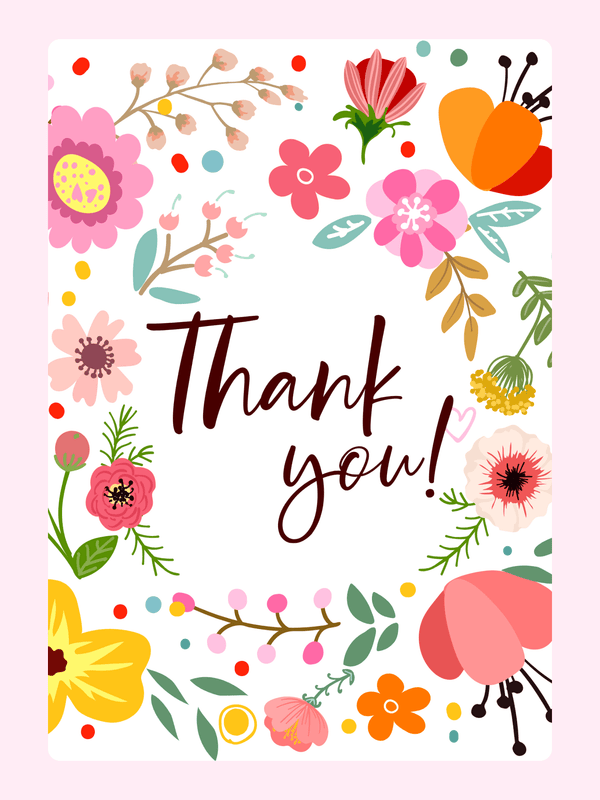 Thank you card with floral border